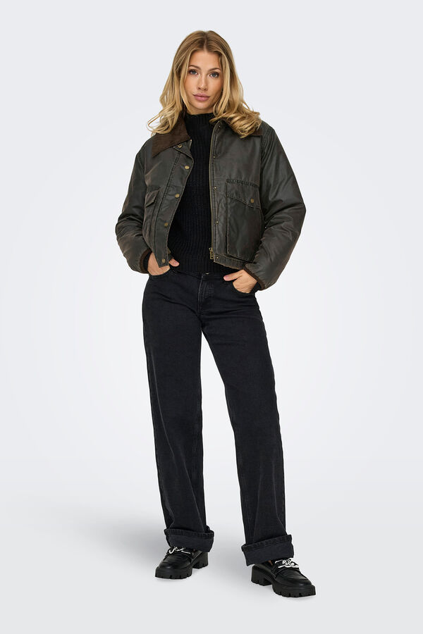 Only Chaqueta corta efecto encerado gris