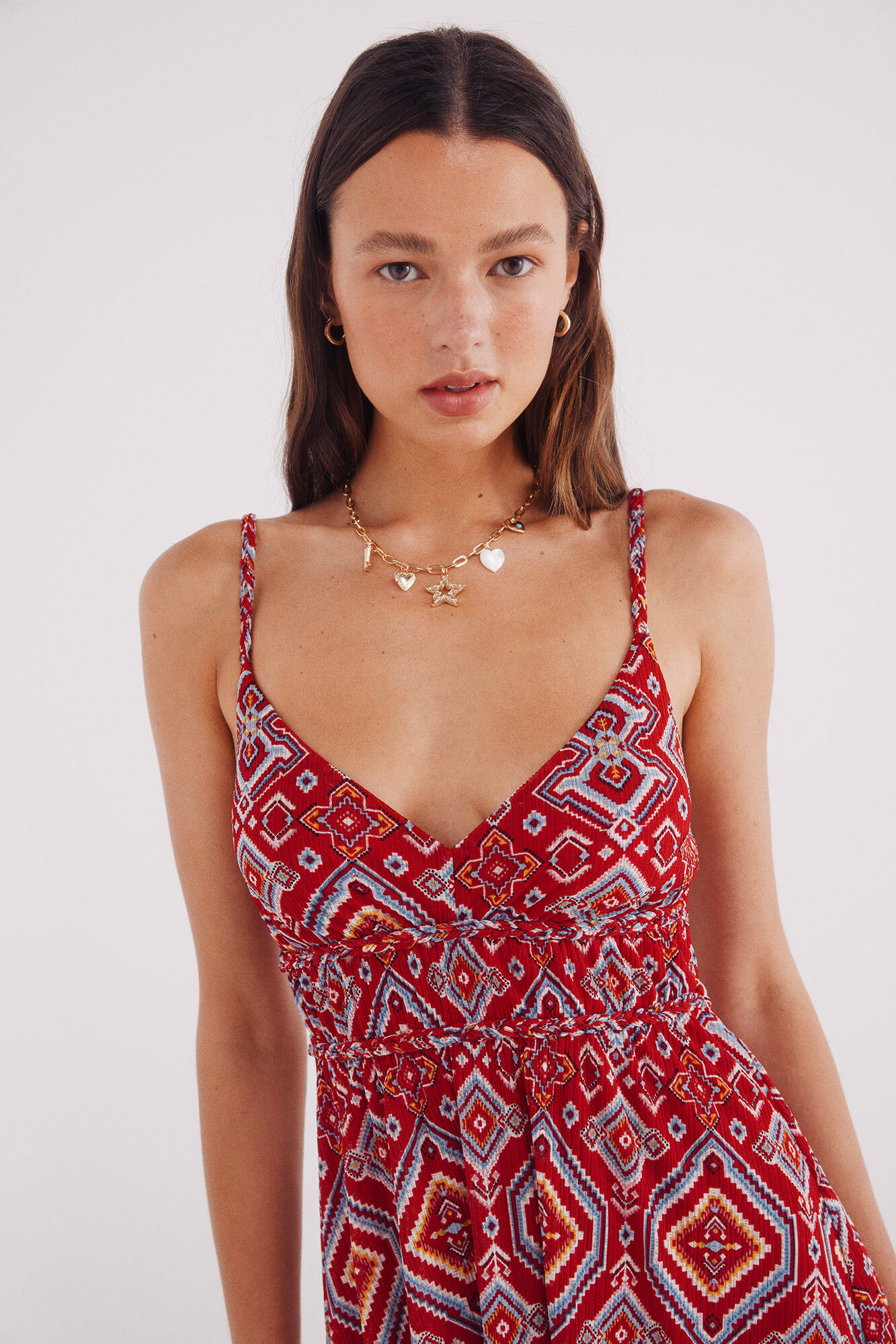 Springfield Vestido midi estampado com detalhes tran&ccedil;ados