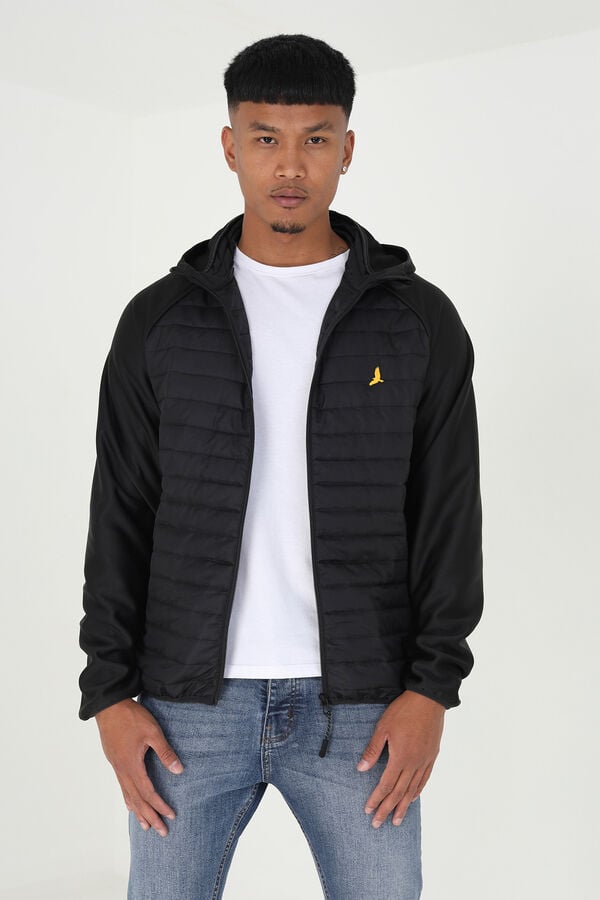 Brave Soul Casaco de penas acolchoado com capuz preto