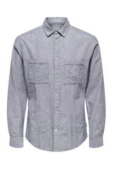 Only & Sons Camisa de manga larga estilo guayabera azul