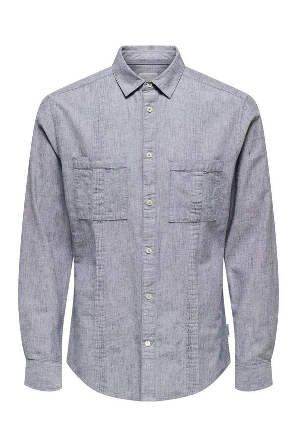 Only & Sons Camisa de manga larga estilo guayabera azul