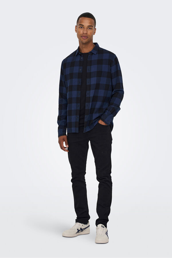 Only & Sons Camisa manga larga cuadros azul