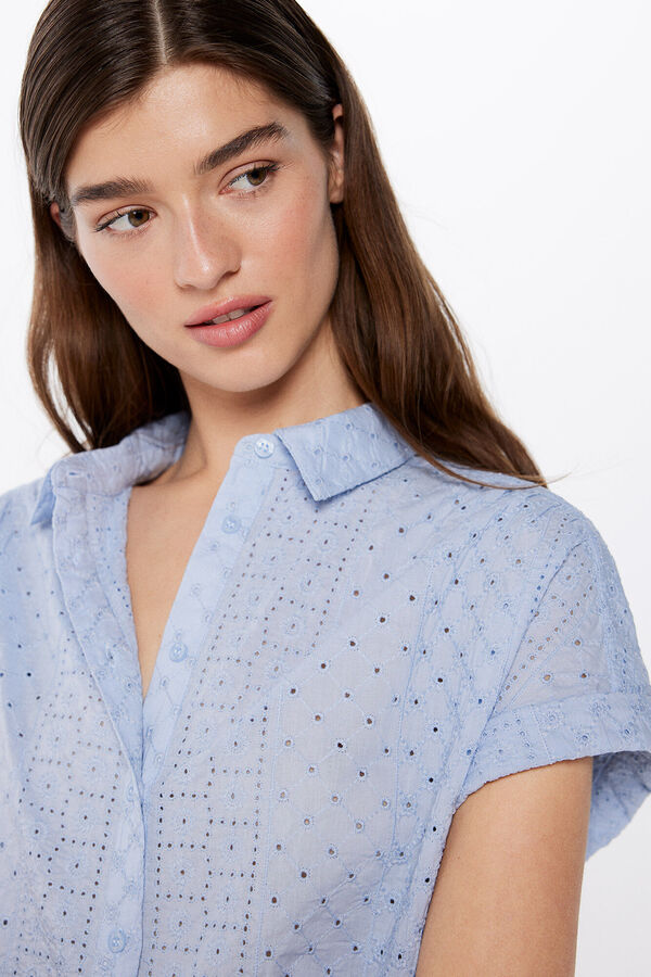 Springfield Blusa Manga Curta Bordado Su&iacute;&ccedil;o azul