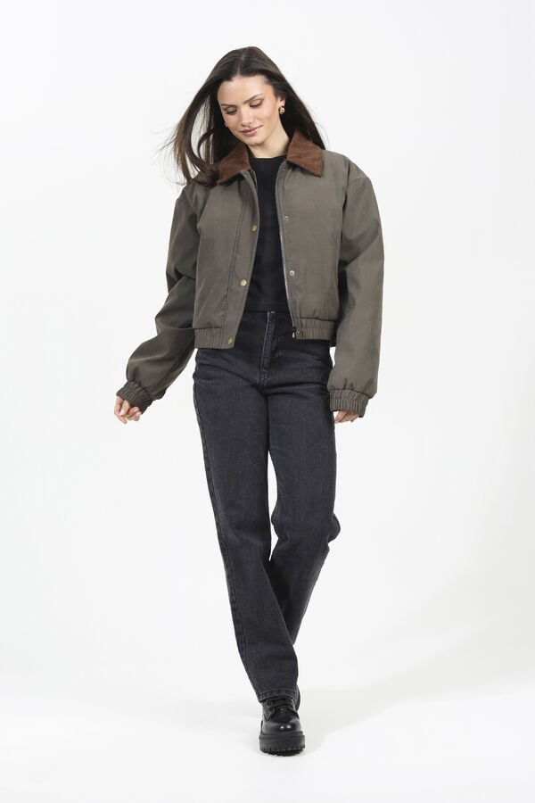 Brave Soul Chaqueta bomber con cuello pana kaki