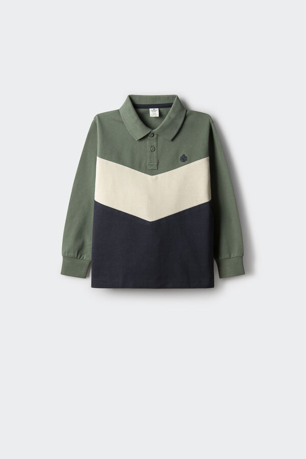 Springfield Kids Polo color block manga larga ni&ntilde;o verde