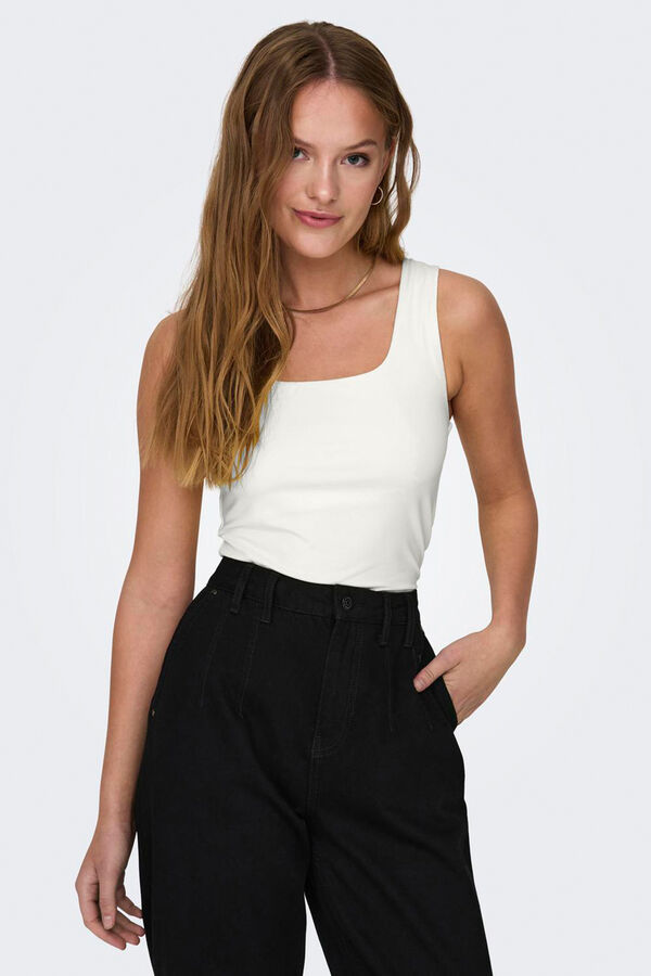 Only Camiseta cuello cuadrado blanco