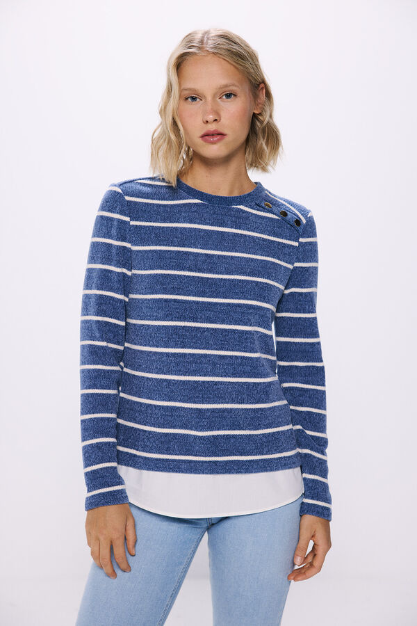 Springfield Camiseta chenilla botones hombro combinada azul