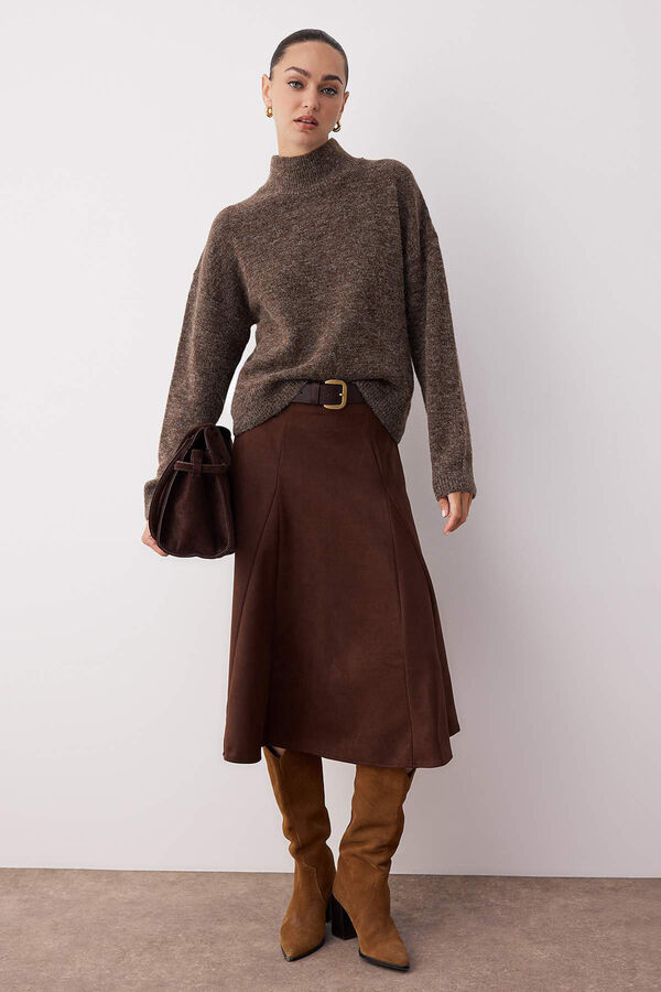 Trendyol Falda midi de ante tostado