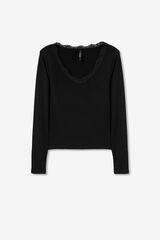 Tiffosi T-shirt canelada com Renda preto