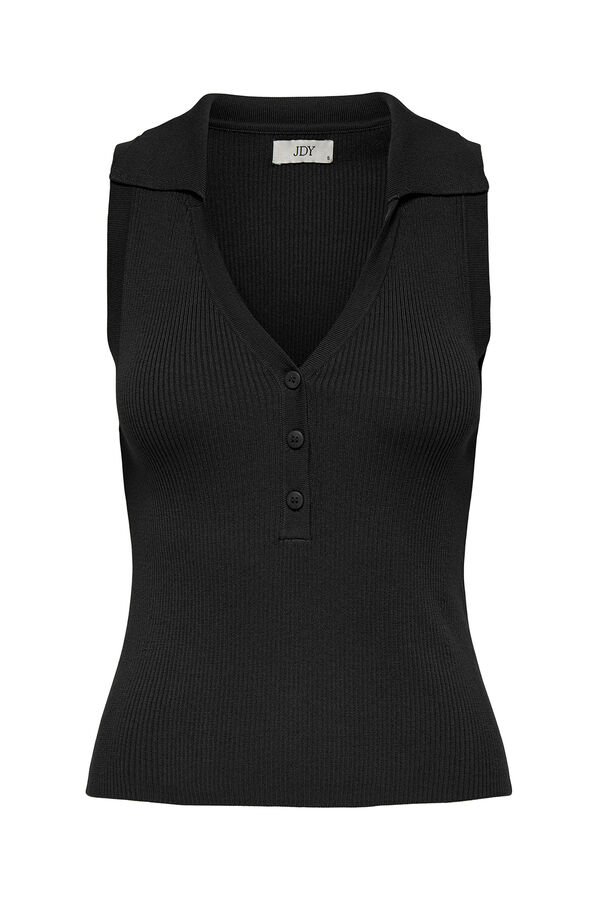 JDY Camisa polo de malha mangas preto