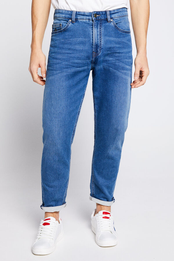 Springfield Jeans comfort slim crop lavagem média azul aço