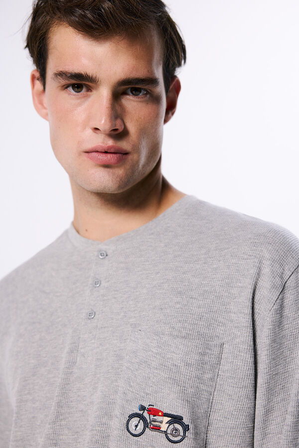 Springfield Pijama largo camiseta waffle moto gris