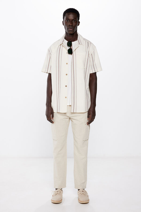 Springfield Camisa manga curta jacquard bordado branco