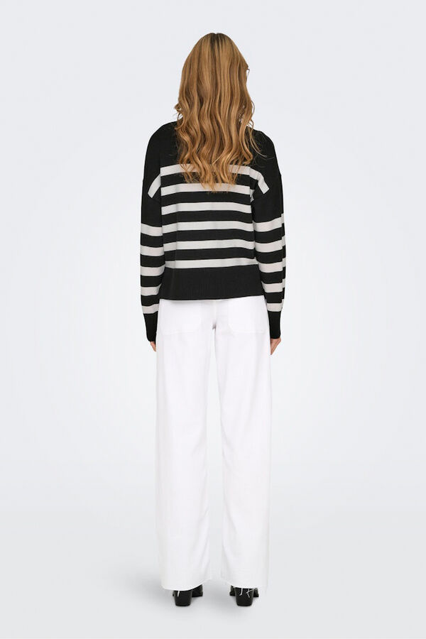 Only Jersey de rayas cuello alto blanco