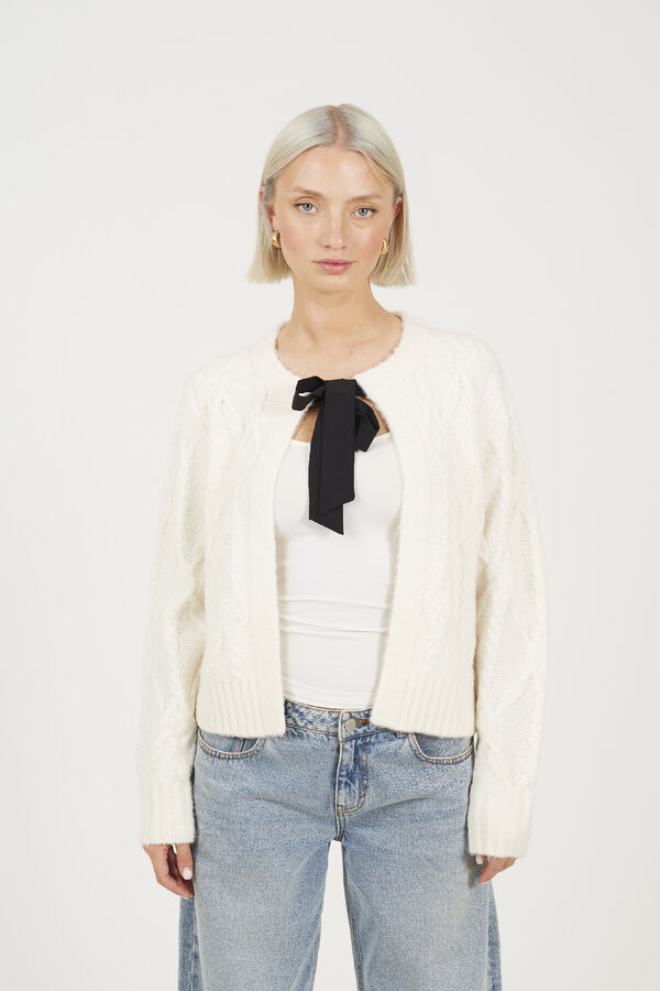 Brave Soul C&aacute;rdigan de punto con lazos marfil