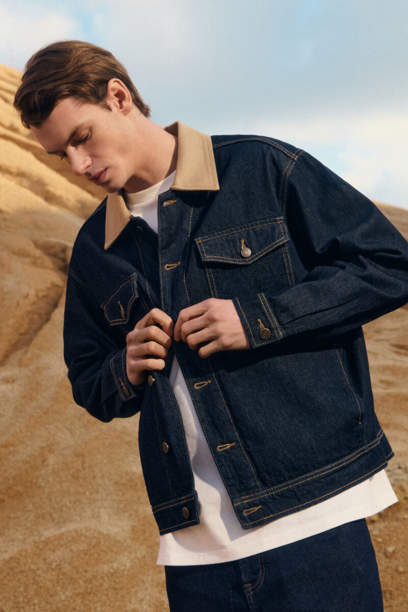 Springfield Jaqueta jeans oversized com gola contrastante