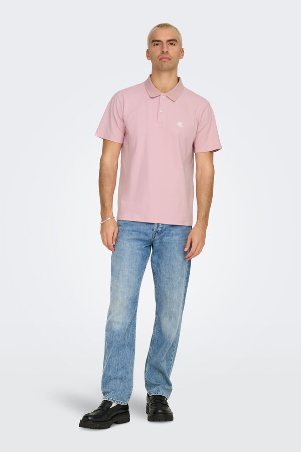 Only & Sons Herren- Poloshirt mit regular fit Passform. rosa