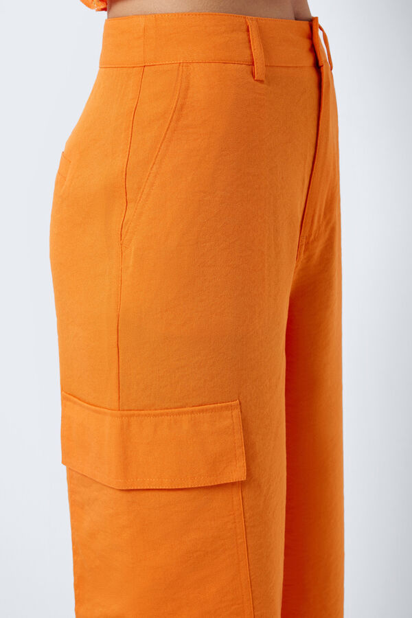 Springfield Pantalon recto de tiro alto naranja