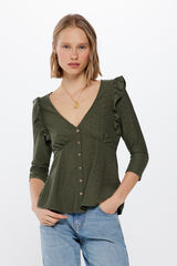 Springfield Blusa Bot&otilde;es Folhos bege