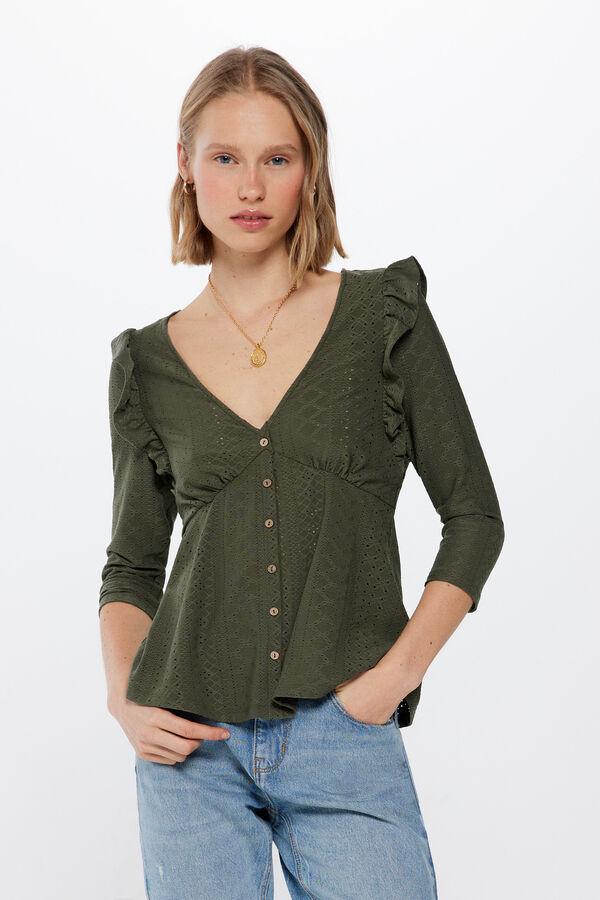 Springfield Blusa Bot&otilde;es Folhos bege