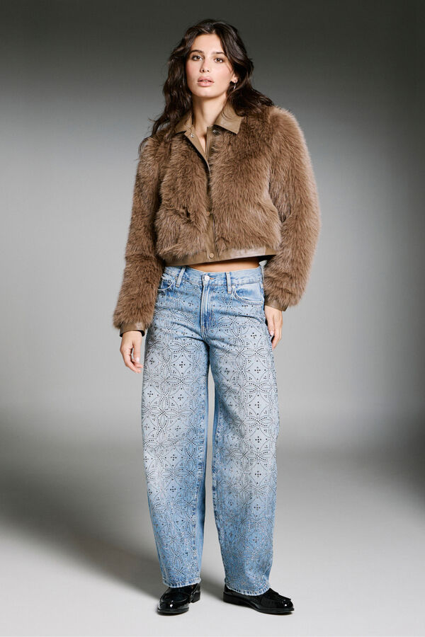 Only Casaco curta de pele sint&eacute;tica cru