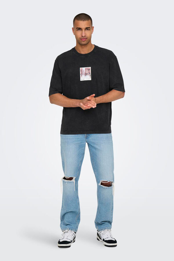 Only & Sons Camiseta manga curta com estampa nas costas preto