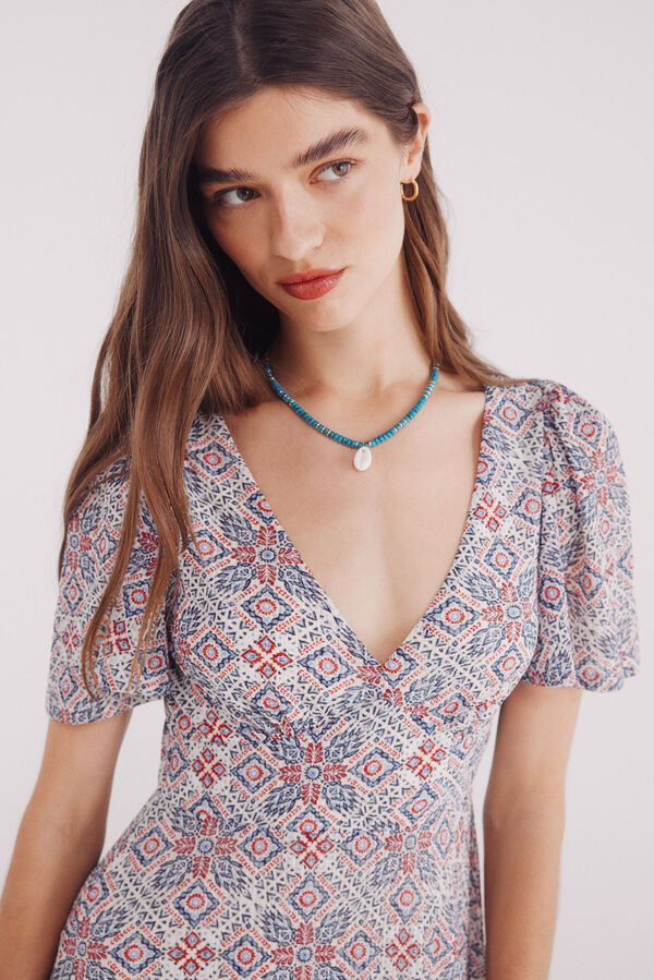 Springfield Vestido midi estampado geom&eacute;trico cru