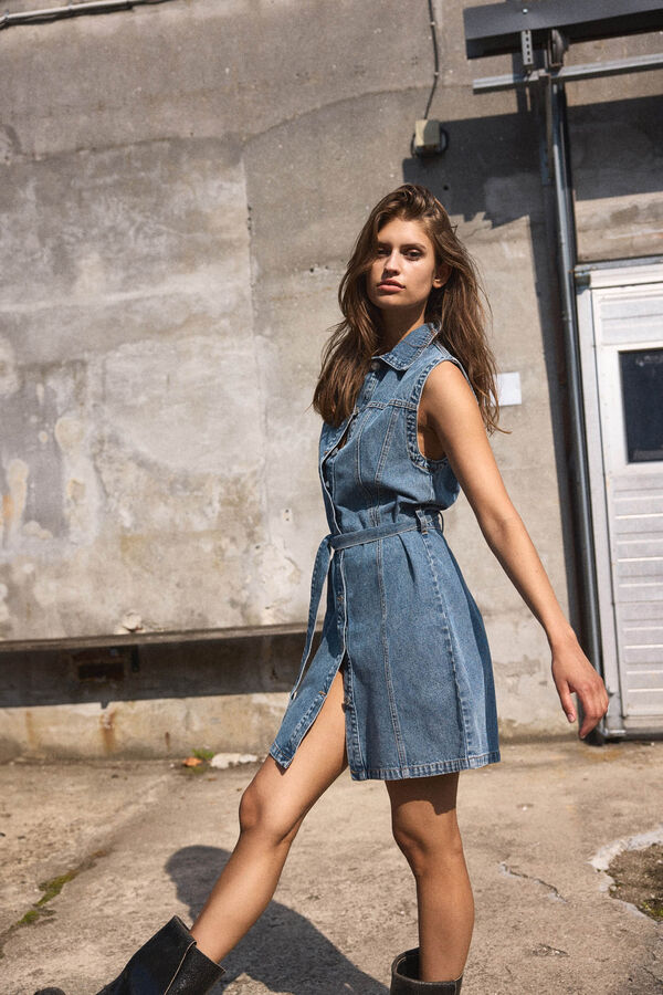 Noisy May Vestido vaquero camisero manga sisa azul