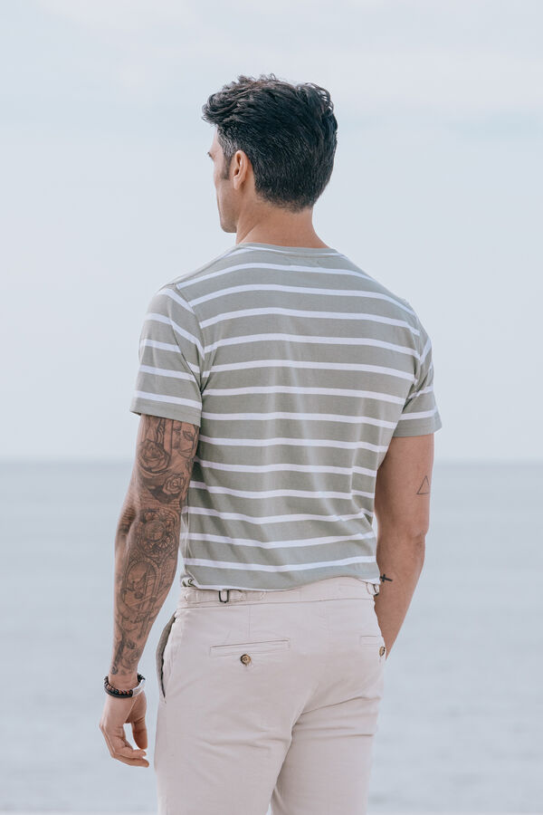 Celopman Camiseta listrada tecida verde