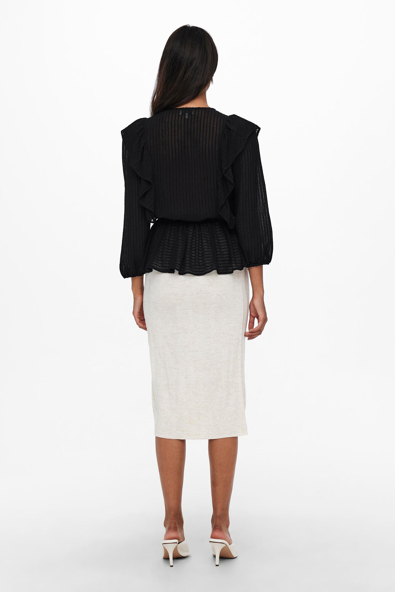 Only Blusa decote em bico manga 3/4