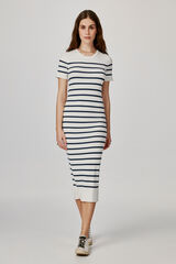 Jack & Jones Vestido midi de punto rib de rayas blanco