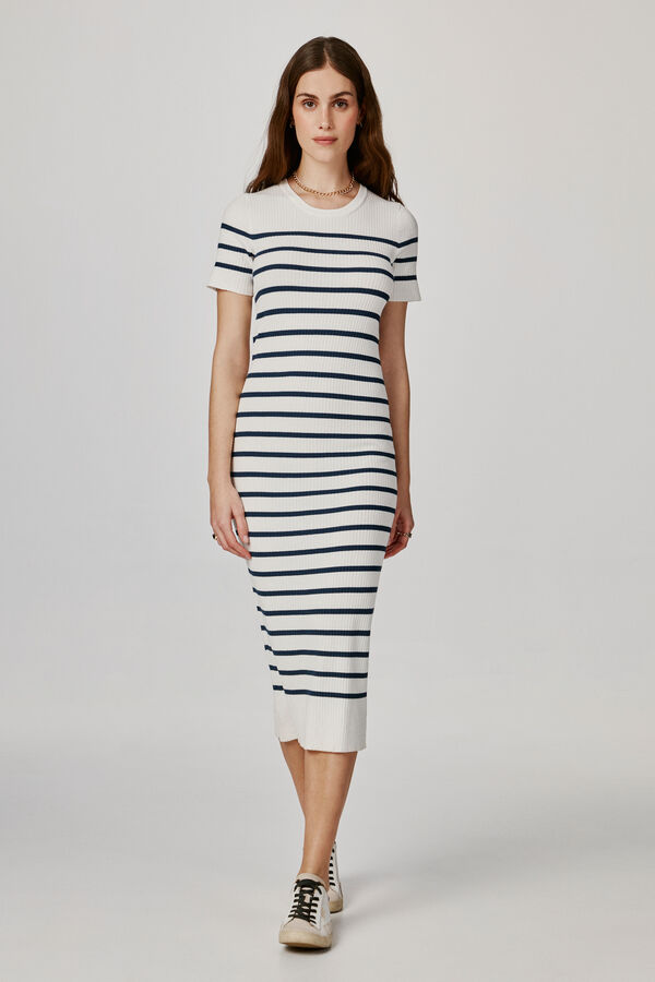 Jack & Jones Vestido midi de punto rib de rayas blanco