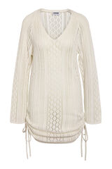 Noisy May Vestido vazado de manga comprida com gola em bico e la&ccedil;ada lateral. cinzento