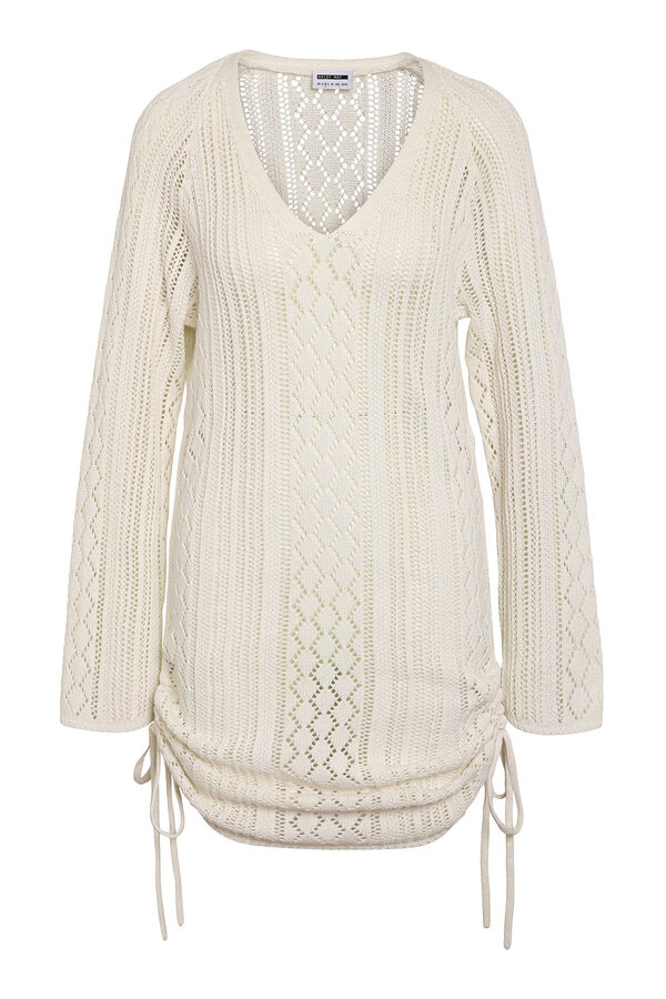 Noisy May Vestido vazado de manga comprida com gola em bico e la&ccedil;ada lateral. cinzento