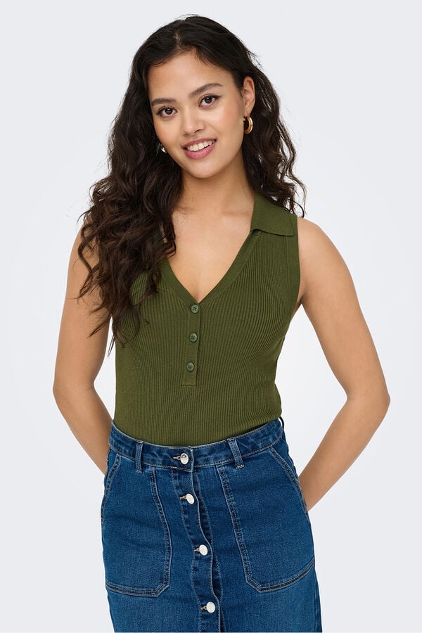 JDY Polo punto sin mangas verde