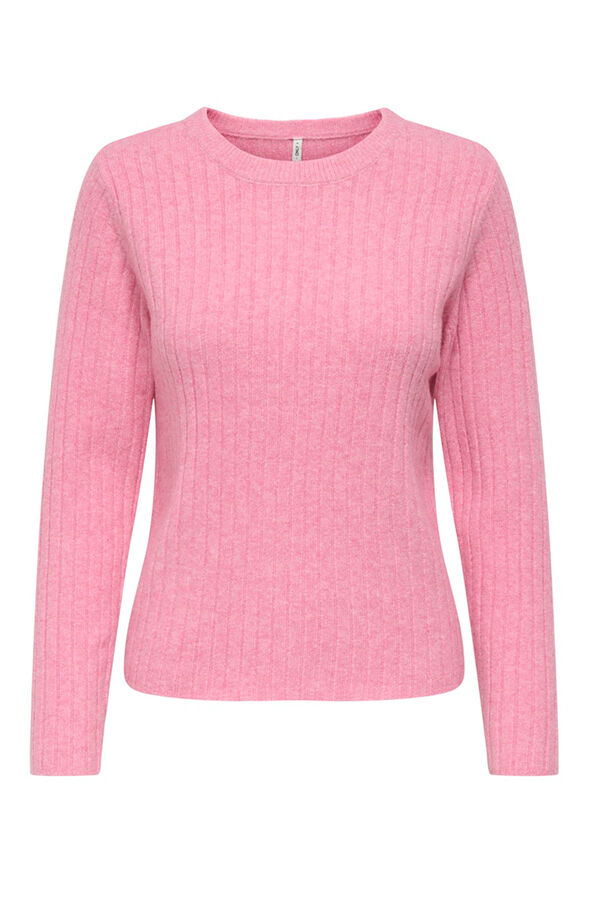 Only Jersey acanalado cuello redondo rosa