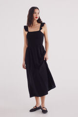 Springfield Vestido midi tirantes volante lino negro
