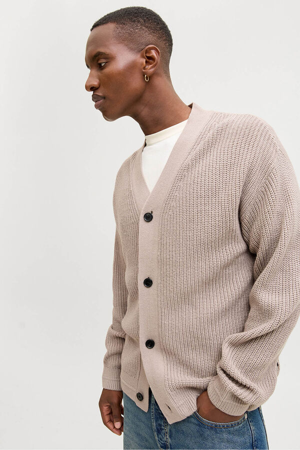 Jack & Jones C&aacute;rdigan b&aacute;sico cuello pico gris