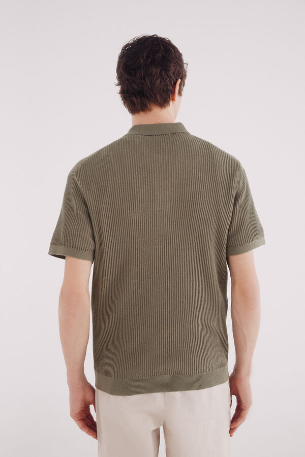 Springfield Suéter estruturado de manga curta com gola polo cinzento