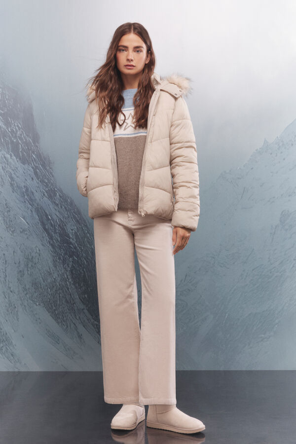 Springfield Chaqueta acolchada capucha pelo Sorona Aura beige