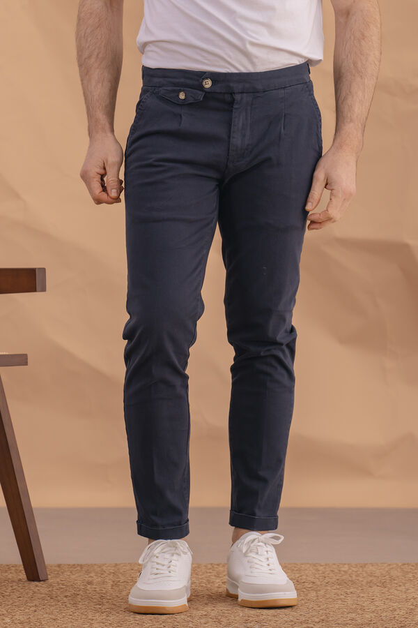 Celopman Chino Casual Slim Com Pin&ccedil;a Azul azul