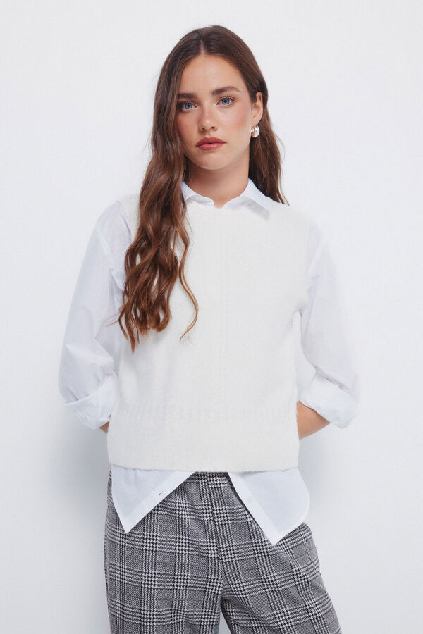 Springfield Chaleco punto trenzas blanco