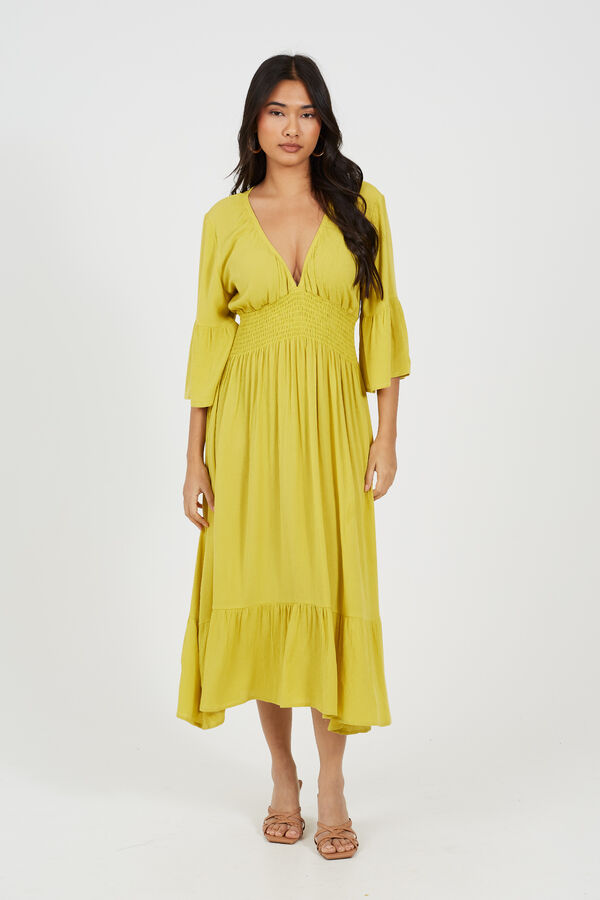 Brave Soul Vestido largo con detalle fruncido amarillo