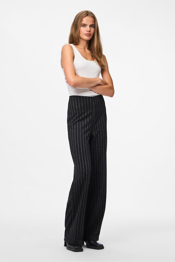Pieces Pantal&oacute;n rayas tiro alto recto negro