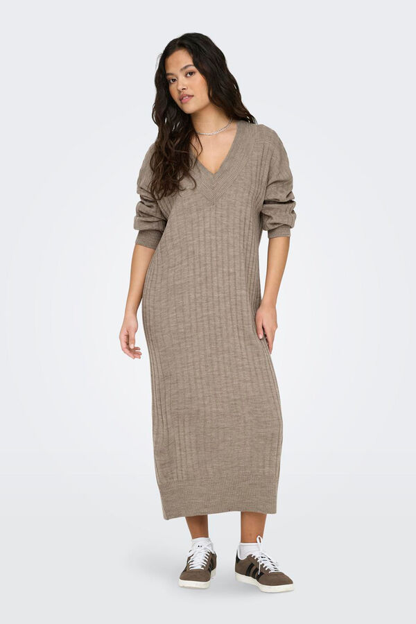 Only Vestido midi de punto beige