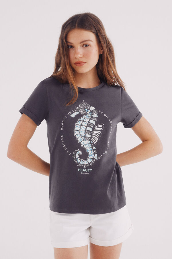 Springfield Camiseta gr&aacute;fica marinha cinzento