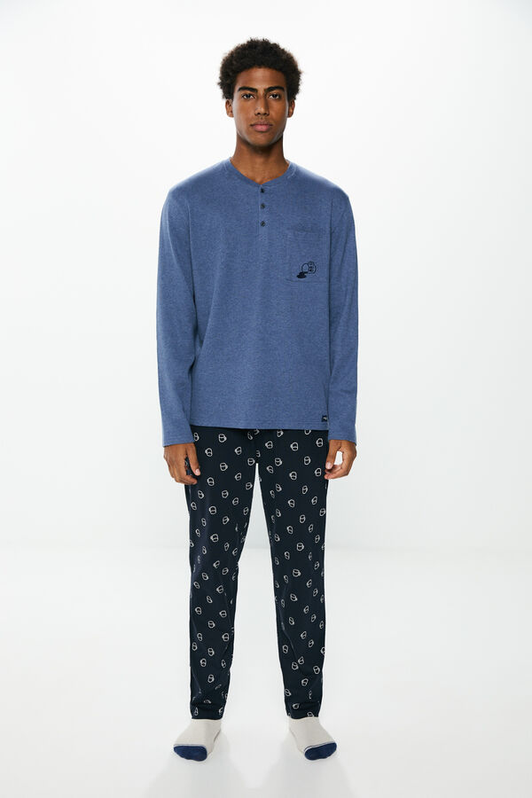 Springfield Pijama largo waffle caf&eacute; azul