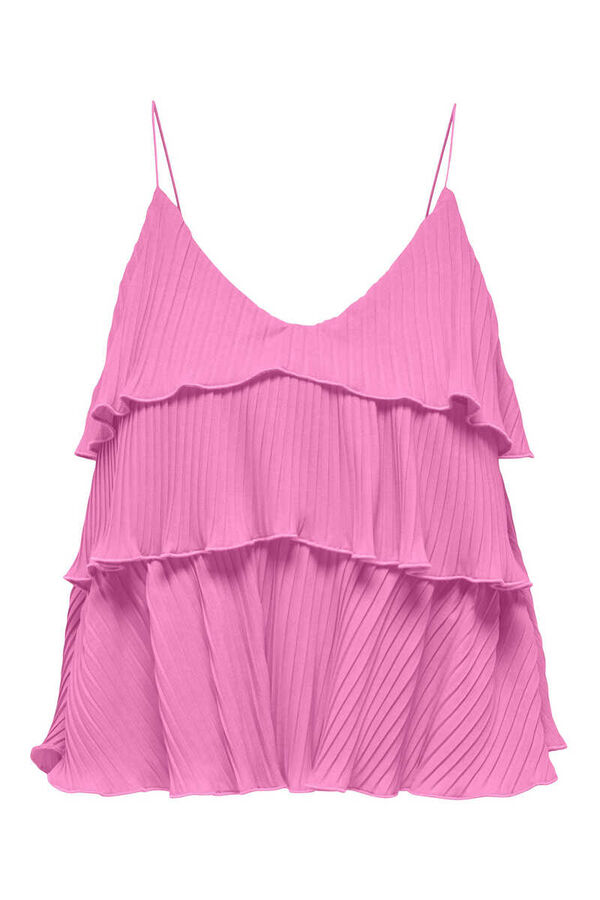 Only Top de al&ccedil;as com folhos vermelho