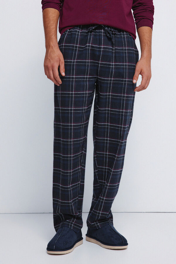 Springfield Pijama comprido com cal&ccedil;a fannel xadrez gren&aacute; estampado