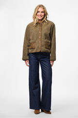 Pieces Jaqueta de veludo cotel&ecirc; com camur&ccedil;a em camur&ccedil;a cinzento